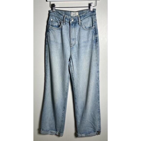 Free People Womens Size 26 Astoria Wide Leg High Rise Cuffed Jean In Sea Foam - Picture 2 of 13